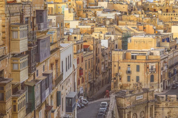 Bella Vista Dall Alto Case Tradizionali Balconi Valletta Capitale Malta — Foto Stock