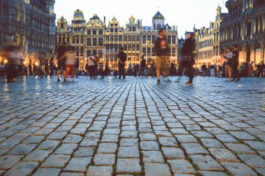 Selective focus on stone pavement at Grand place Brussels, Belgium  clipart