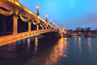 Paris'te Seine Nehri üzerinde Pont Alexandre III (Alexander üçüncü köprü)