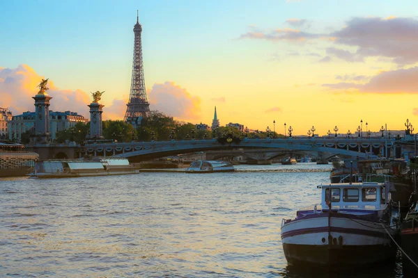 Torre Eiffel Ponte Alexandre Iii Tramonto — Foto Stock