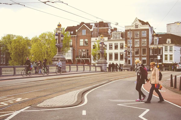 Amsterdam Netherlands April 2017 Street Scene Tram Railway Bridge Amsterdam — Photo