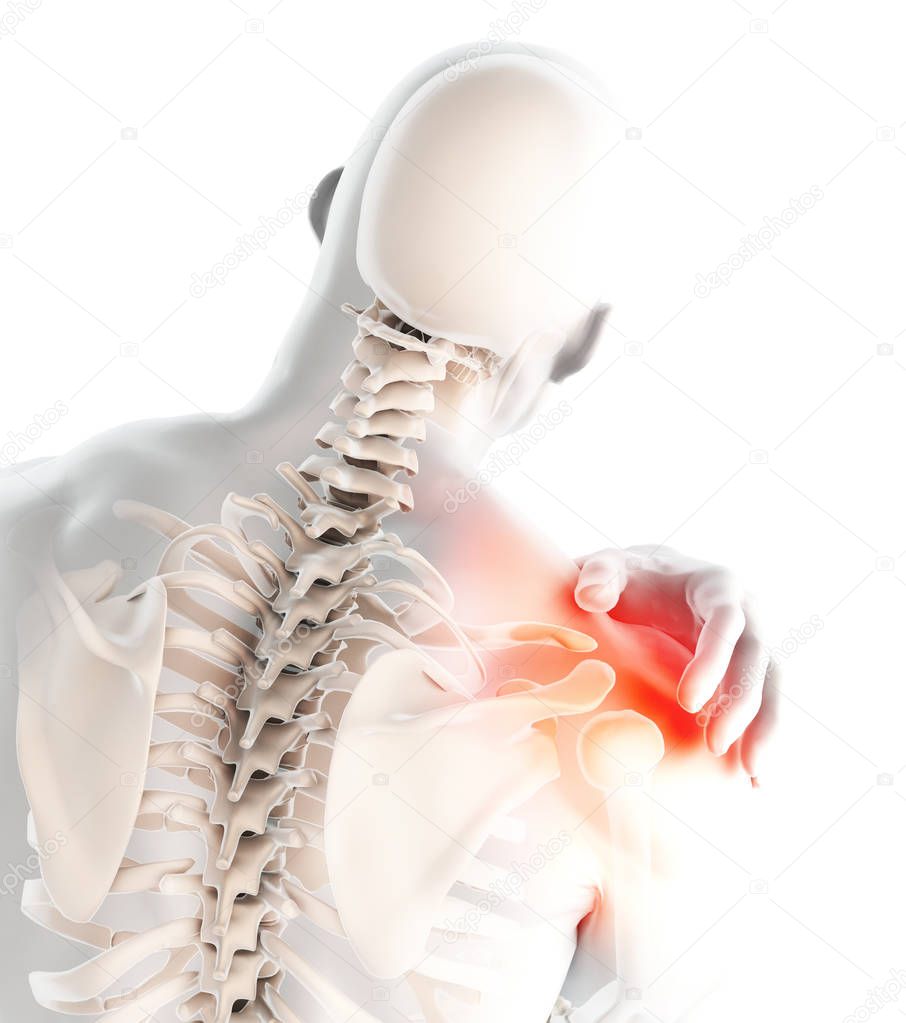 3D illustration, shoulder painful skeleton x-ray, medical concept.