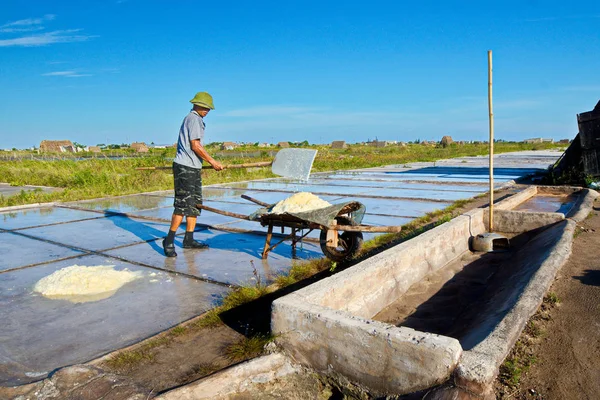 Bach Long Salt Fields Namdinh Vietnam Junio 2019 Trabajadores Sal — Foto de Stock