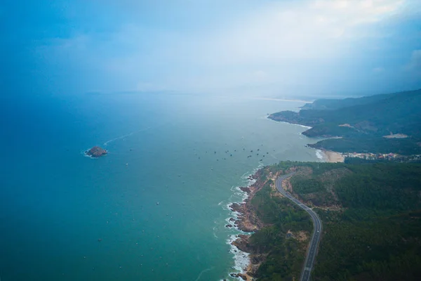 Aerial image of a coastal line near Quy Nhon city, Vietnam