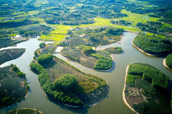 Image Aérienne Plantations Thé Sur Les Îles Thanh Chuong Nghe — Photo