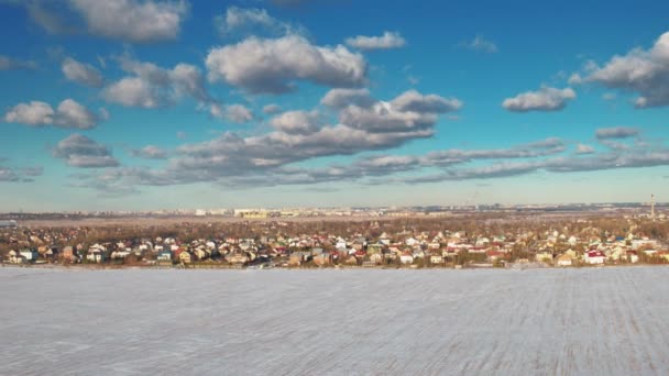 飞越圣彼得堡郊区的冬季田野和森林. — 图库视频影像