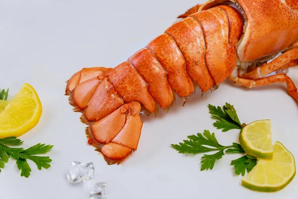 Delicious Dish Crab Tail Lemon Parsley White Background — Stock Photo, Image