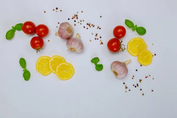 Healthy Spices Lemon Tomato White Background — Stock Photo, Image