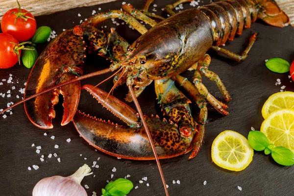 Alive Raw Uncooked Lobster Spicy Ready Cook Black Board — Stock Photo, Image