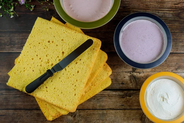 Preparazione Ingredienti Fare Torta Quadrata Vista Dall Alto — Foto Stock