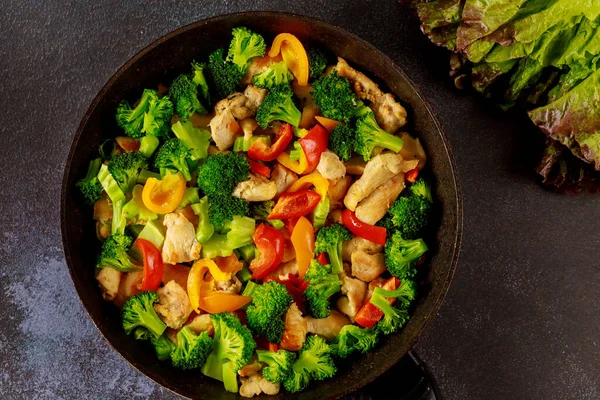 Healthy nutrition vegetables in skillet or frying pan. Keto diet concept.