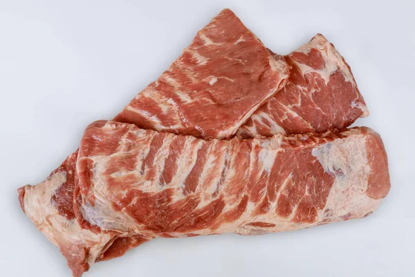 Costillas Frescas Cerdo Crudo Con Aislado Sobre Fondo Blanco — Foto de Stock