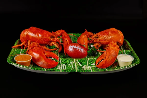 Restaurant Food American Football Game Partry Red Lobsters Green Plate — Stock Photo, Image