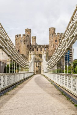 Conwy Castle and Conwy Suspension Bridge, Wales UK clipart