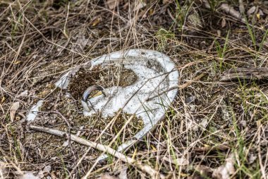 Çim ve dallarla kaplı tava kapağı