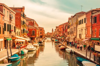 Sunset 'de Murano Adası, Venedik, Italya