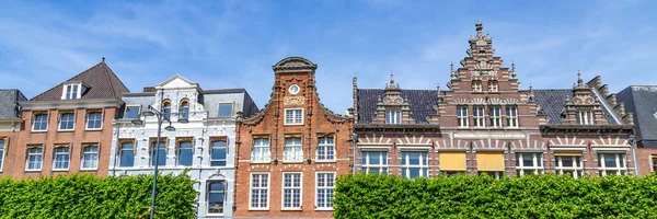 stock image Traditional Duch stepped gable houses in Haarlem in the Netherlands