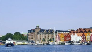 Norveç, İskandinavya'daki Port Bergen'in panoramik manzarası