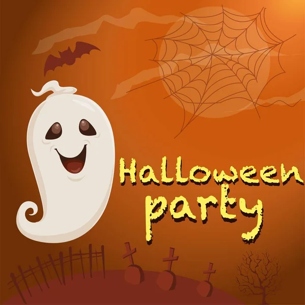 Bannière Carte Postale Halloween Invitation Fête Fond Fantôme Mignon Avec — Image vectorielle