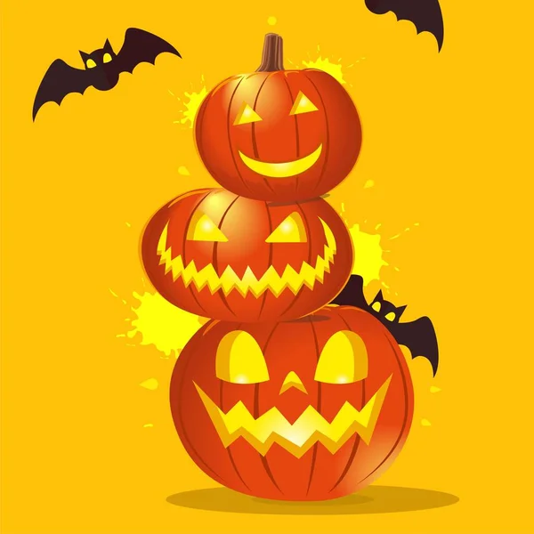 Joyeux Halloween Fond Festif Avec Des Citrouilles Orange Réalistes Avec — Image vectorielle