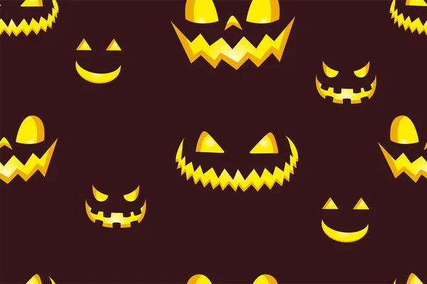 Seamless Pattern Scary Pumpkin Smile Halloween Background Volumetric Cutout Vector — Stock Vector