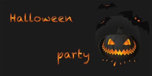 Feliz Banner Halloween Fondo Festivo Con Calabazas Negras Realistas Con — Vector de stock