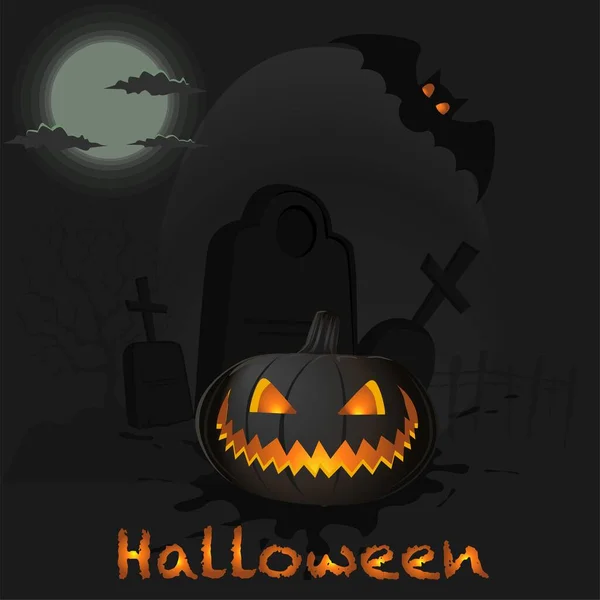 Feliz Banner Halloween Fondo Festivo Con Calabazas Negras Realistas Con — Vector de stock