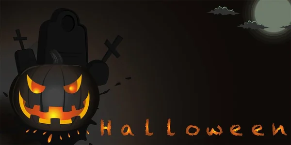 Feliz Banner Halloween Fondo Festivo Con Calabazas Negras Realistas Con — Vector de stock