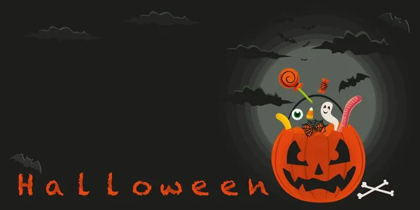 Joyeux Halloween Bannière Fond Festif Avec Citrouille Noire Avec Sourire — Image vectorielle