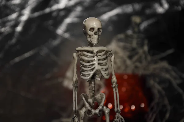 Papel Branco Esqueleto Estatueta Para Halloween — Fotografia de Stock