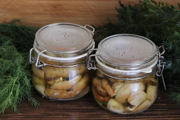 Latas Champiñones Salados — Foto de Stock