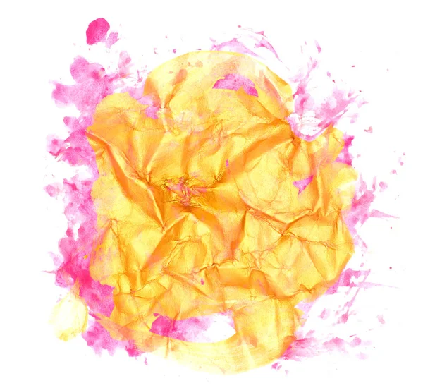 Papel Enrugado Com Tinta Acrílica Guache Rosa Dourado Espirra Manchas — Fotografia de Stock