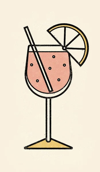 Klassieke Aperol Spritz Cocktail Ouderwetse Print Halftoon Gestippelde Offset Pers — Stockfoto