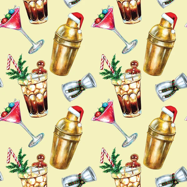 Natale senza soluzione di continuità Capodanno Occhio Inverno Vacanza Cocktail Liquore Bar Partito Disegnato a mano Modello. Carta sporca, menu invito carta di design — Foto Stock