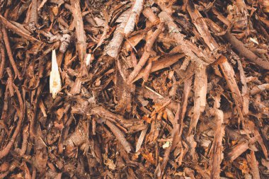 Kahverengi ahşap talaşları soluk hippi işlem tarzında arka plan dokusunu kesiyor