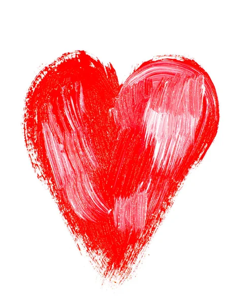 Met de hand geschilderde rode penseel beroerte hart geïsoleerd op witte achtergrond. Een element voor bruiloft of Valentijnsdag kaart ansichtkaart poster decoratie. — Stockfoto