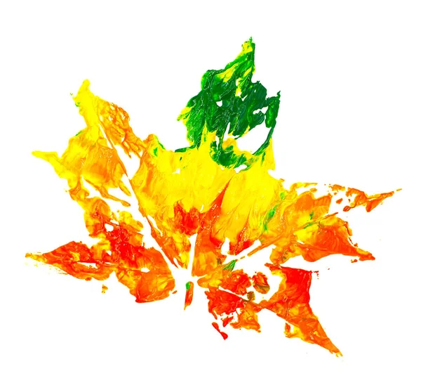 Gouachellack Silhouette rot orange gelb grün Herbstlaub Silhouette Abdruck. Ein Fleck-Design-Element Objekt isoliert auf weißem Hintergrund. Für Herbstfestkarten, Plakate, Einladungen et — Stockfoto