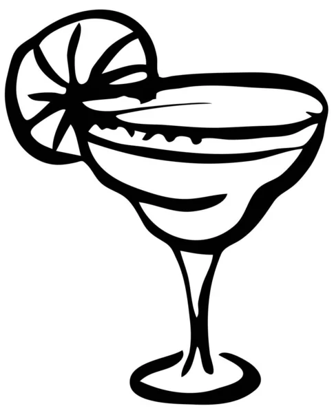 Stilvoller handgezeichneter Tinte-Stil kühler frischer Margarita-Cocktail, garniert mit Limette in einer klassischen Glasvektorillustration. Ideal für Cocktail-Party-Karte, Einladungen, Poster, Bar-Menü Kochbuch Rezept — Stockvektor