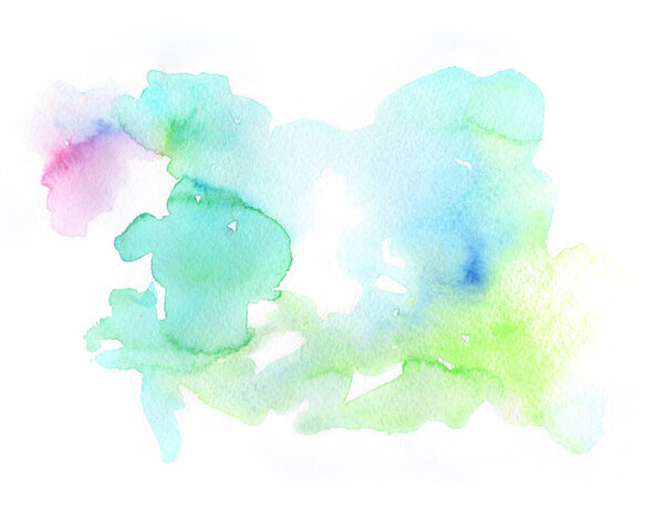 Bright colorful vibrant hand painted isolated watercolor spot splash on white background