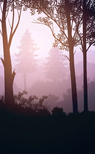 天然的森林山脉 地平线 树木的轮廓 日出和日落 风景墙纸 说明向量样式 色彩斑斓的背景 — 图库矢量图片