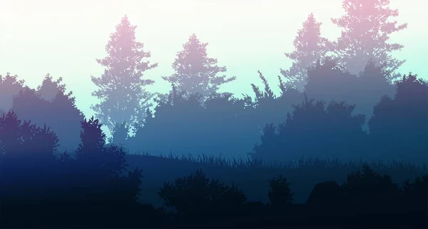Natürliche Waldberge Horizont Hügel Silhouetten Von Bäumen Abendlicher Sonnenaufgang Und Vektorgrafiken