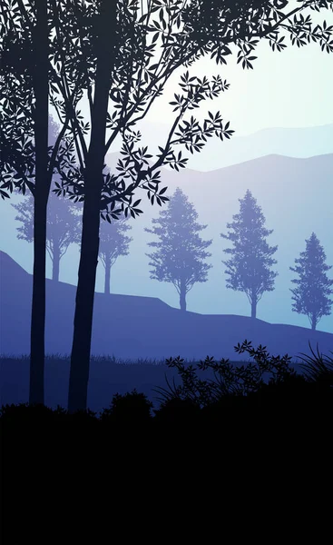Natürliche Waldberge Horizont Hügel Silhouetten Von Bäumen Abendlicher Sonnenaufgang Und Stockillustration