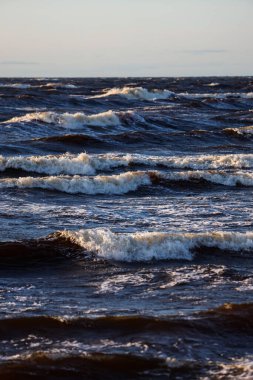 Baltık Denizi 'nde akşam saatlerinde küçük dalgaların manzarası. Fotoğraf Avrupa, Letonya 'da çekildi.