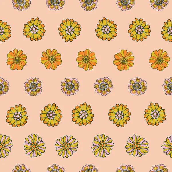 Retro 60 floral. Padrão de repetição vetorial. Ótimo para decoração de casa, embrulho, moda, scrapbooking, papel de parede, presente, crianças, vestuário . — Vetor de Stock