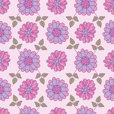 Retro 60 'ların çiçekleri. Vektör tekrar deseni. Ev dekorasyonu, ambalaj, moda, hatıra defteri, duvar kağıdı, hediye, çocuklar, giysi için harika..