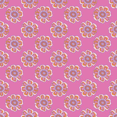 Retro 60 'ların çiçekleri. Vektör tekrar deseni. Ev dekorasyonu, ambalaj, moda, hatıra defteri, duvar kağıdı, hediye, çocuklar, giysi için harika..