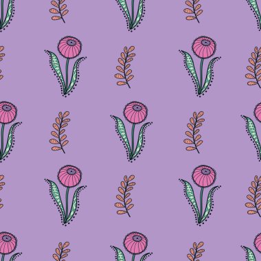 Retro 60 'ların çiçekleri. Vektör tekrar deseni. Ev dekorasyonu, ambalaj, moda, hatıra defteri, duvar kağıdı, hediye, çocuklar, giysi için harika..