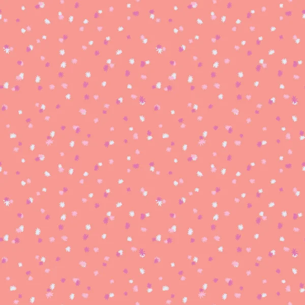 Çiçekli karalama yıldızları mor, pembe, beyaz renkte patlar. Vektör tekrar. Ev dekorasyonu, ambalaj, hatıra defteri, duvar kağıdı, hediye, çocuklar, giysi için harika.. 