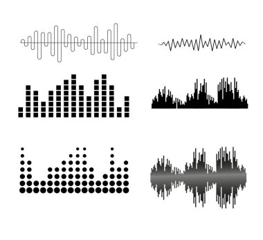 Vektör müzik ses dalgaları ayarlandı. Ses dijital dengeleyici teknolojisi, konsol paneli, nabız müzikali.