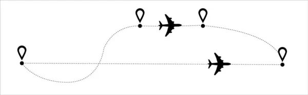 Διαφορά μεταφοράς και ναύλωσης αεροσκάφους σε διακεκομμένη γραμμή. Τουρισμός και ταξίδια. Waypoint σχεδιαστεί για ένα τουριστικό ταξίδι. και το κομμάτι του σε λευκό φόντο. — Διανυσματικό Αρχείο